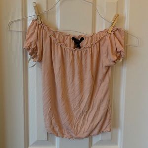 off the shoulder baby pink top